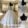 Vestido de novia sexy ver a través de la flor de encaje Boning vestido de novia vestido de baile 2016